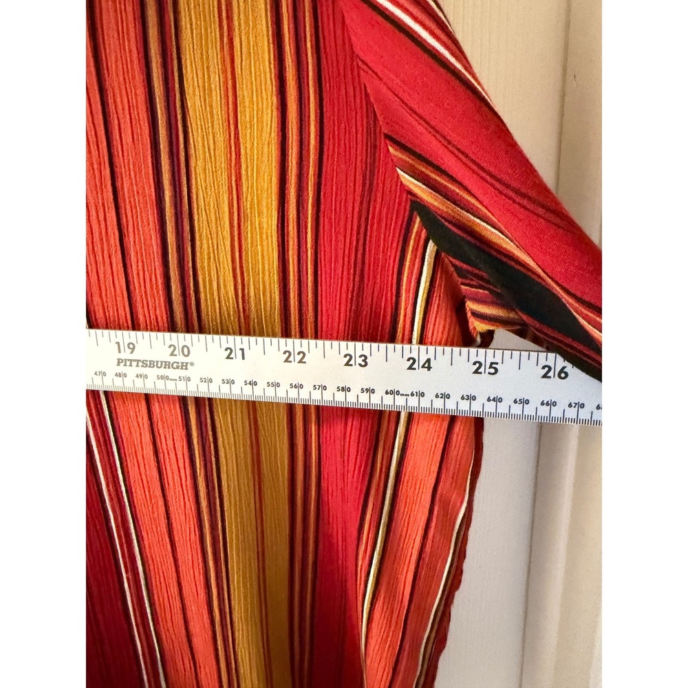 Kathie Lee Collection Red Orange Striped 100% Rayon Button Front Blouse - Picture 7 of 7